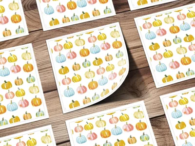 Pastel Pumpkin Pattern Digital Paper, Fall Digital Product, Blue Pink Yellow Pumpkins, Autumn Harvest Pattern, Watercolor Seamless Pattern - Moore and Mountain