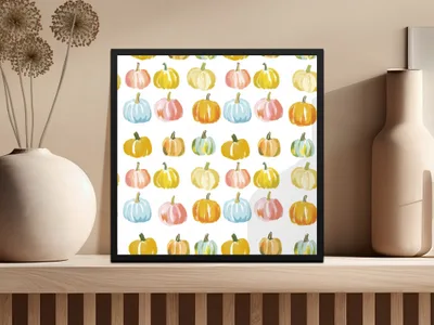 Pastel Pumpkin Pattern Digital Paper, Fall Digital Product, Blue Pink Yellow Pumpkins, Autumn Harvest Pattern, Watercolor Seamless Pattern - Moore and Mountain