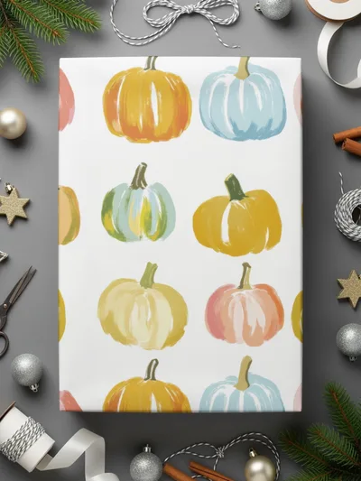 Pastel Pumpkin Pattern Digital Paper, Fall Digital Product, Blue Pink Yellow Pumpkins, Autumn Harvest Pattern, Watercolor Seamless Pattern - Moore and Mountain