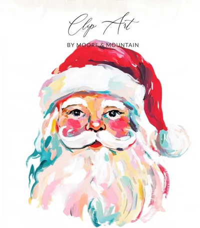 Pastel Santa Claus PNG Digital Download Colorful Christmas Sublimation File Hand Painted Holiday Clipart Vintage Style Santa Wall Art Print