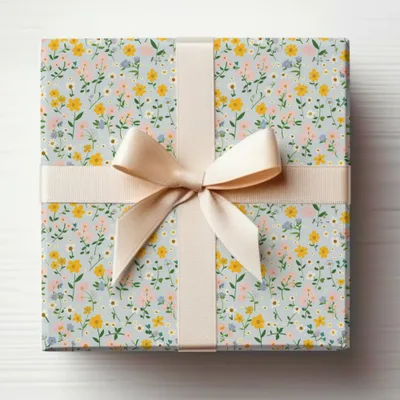 Beautiful Floral Patterned Gift Wrap with Ribbon Design