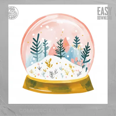 Pastel Snow Globe PNG Digital Download, Watercolor Winter Clipart, Pink Christmas Sublimation Design, Cozy Holiday Tree Graphic