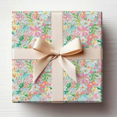 Floral Gift Box with Cream Ribbon Special Gift Packaging