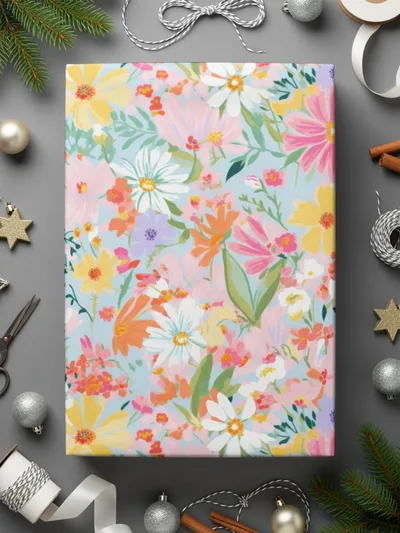 Colorful Floral Patterned Wrapping Paper for Gifts