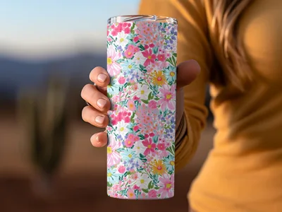 Vibrant Floral Patterned Travel Tumbler for On the Go
