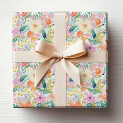 Vibrant Floral Gift Wrap with Elegant Bow for Special Occasions