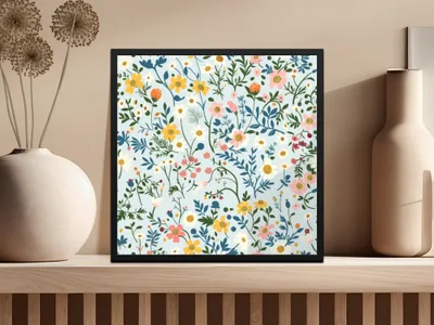 Colorful Floral Pattern in Black Frame artwork