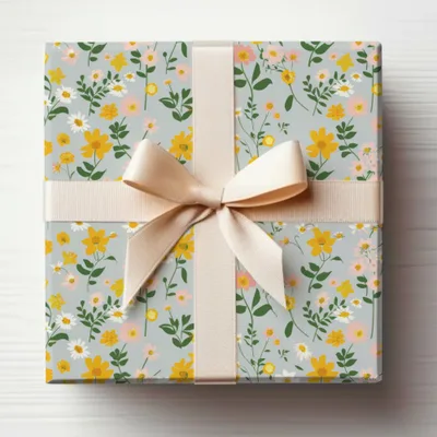 Floral Gift Wrapping Paper with Elegant Bow Design