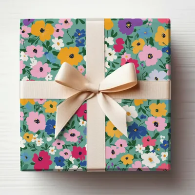 Floral Gift Wrap with Cream Bow for Special Occasions