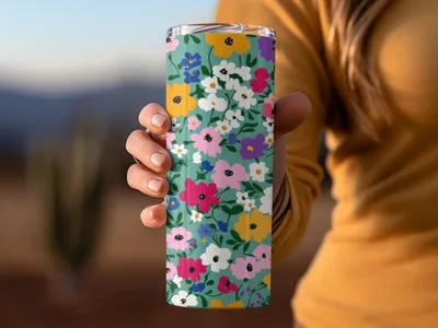 Colorful Floral Patterned Insulated Tumbler
