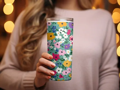 Colorful Floral Design Insulated Tumbler Cup