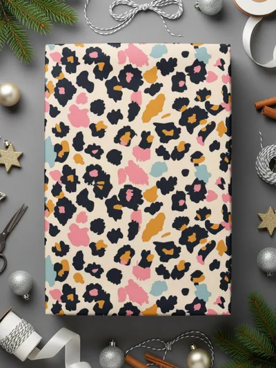 Festive Leopard Print Wrapping Paper for Christmas Gifts