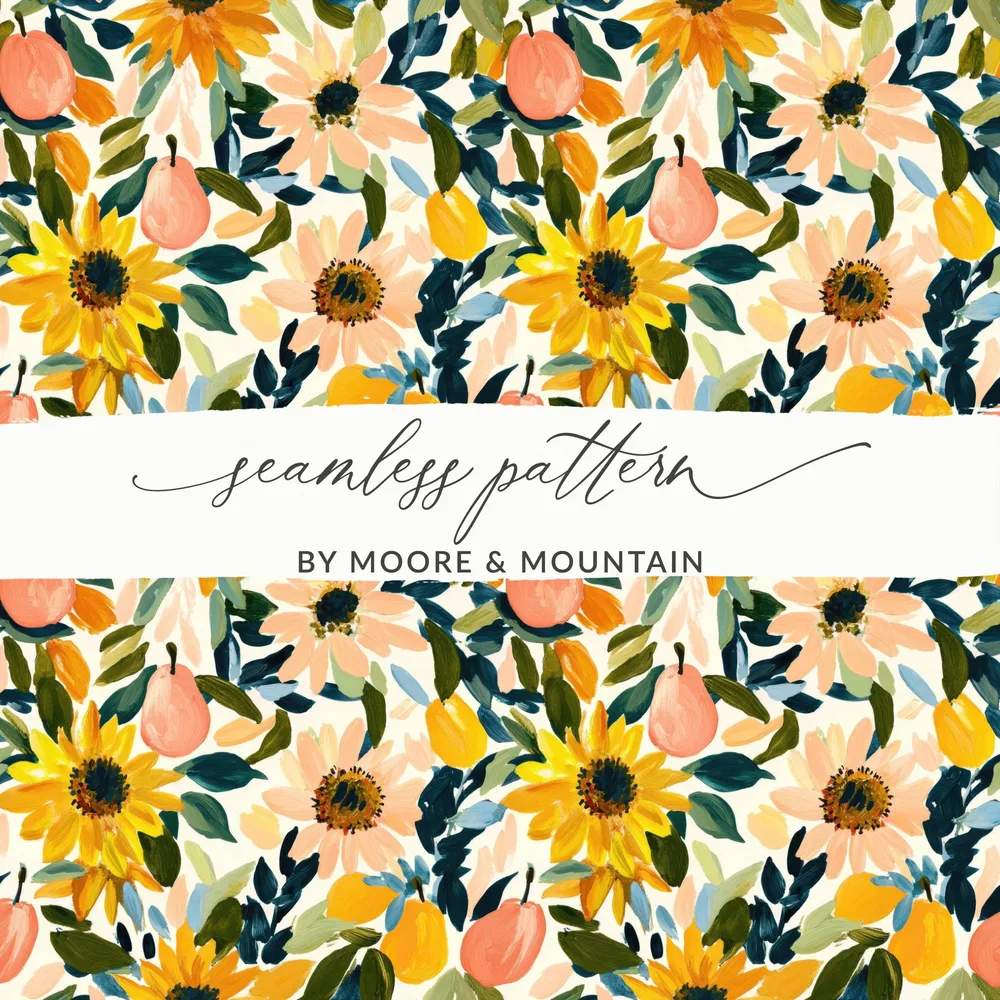 Sunflowers and Leaves Floral Seamless Pattern Design