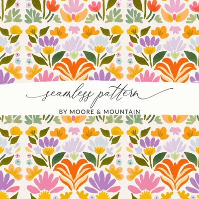 Patchwork Seamless Floral Pattern Digital, Folk Art Flowers Tile Repeat, Whimsical Botanical Print, Pastel Garden Surface Design