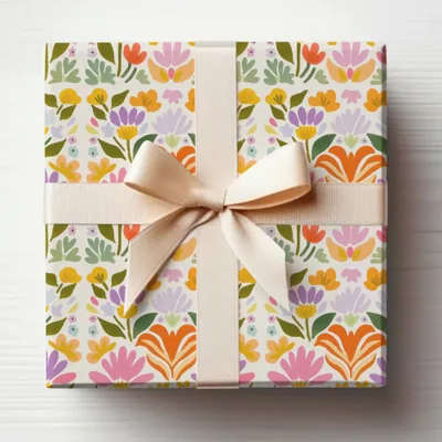 Floral Gift Wrap with Pink Ribbon Perfect for Any Occasion