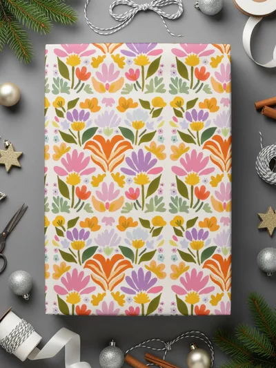 Vibrant Floral Patterned Gift Wrapping Paper Product