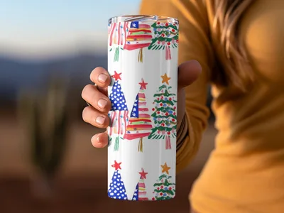 Patriotic Christmas Trees with Stars Seamless Festive Digital - Moore and Mountain