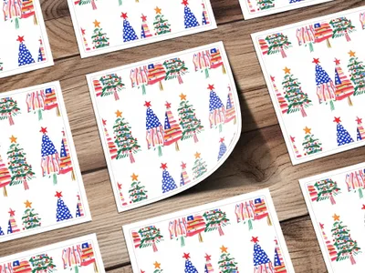 Patriotic Christmas Trees with Stars Seamless Festive Digital - Moore and Mountain