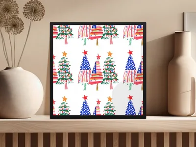 Patriotic Christmas Trees with Stars Seamless Festive Digital - Moore and Mountain
