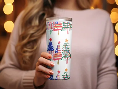 Patriotic Christmas Trees with Stars Seamless Festive Digital - Moore and Mountain