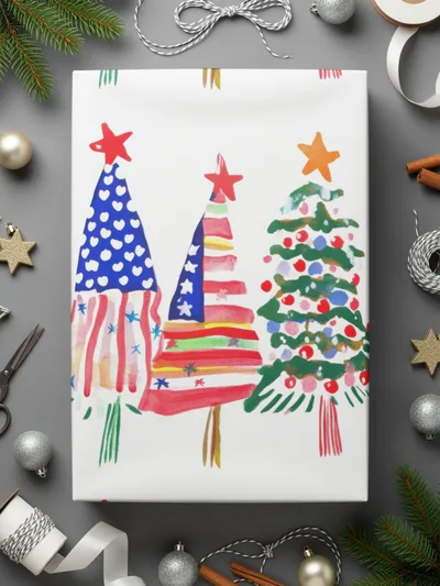 Patriotic Christmas Trees with Stars Seamless Festive Digital - Moore and Mountain