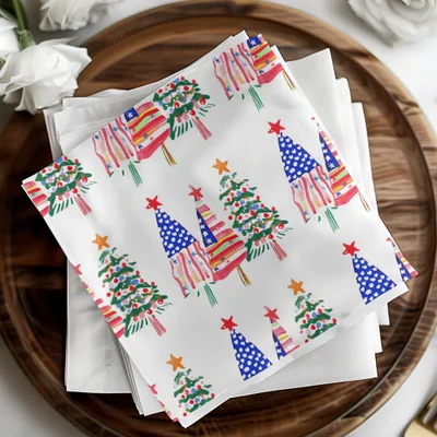 Patriotic Christmas Trees with Stars Seamless Festive Digital - Moore and Mountain