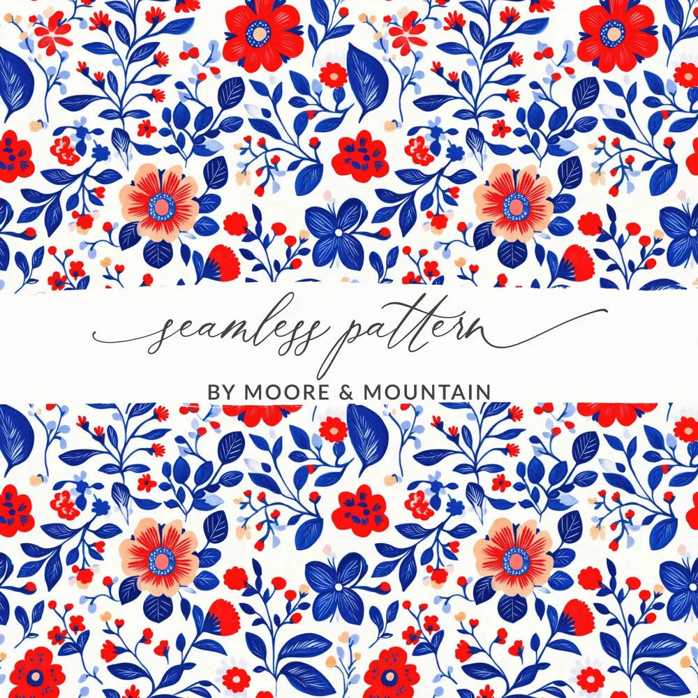 Red and Blue Floral Seamless Pattern by Moore & Mountain
