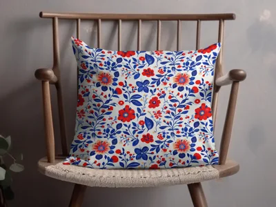 Vibrant Red And Blue Floral Decorative Pillow Cover