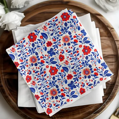 Vibrant Red and Blue Floral Pattern Napkin Set