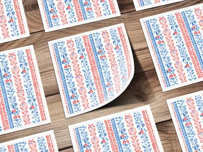 Red and Blue Floral Stripes Patterned Card product