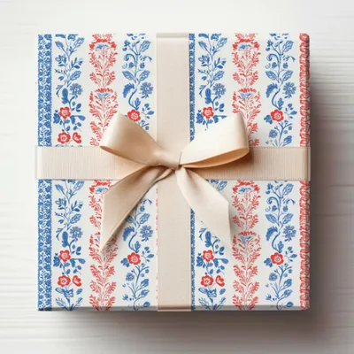 Elegant Floral Gift Wrap with Ribbon Bundle