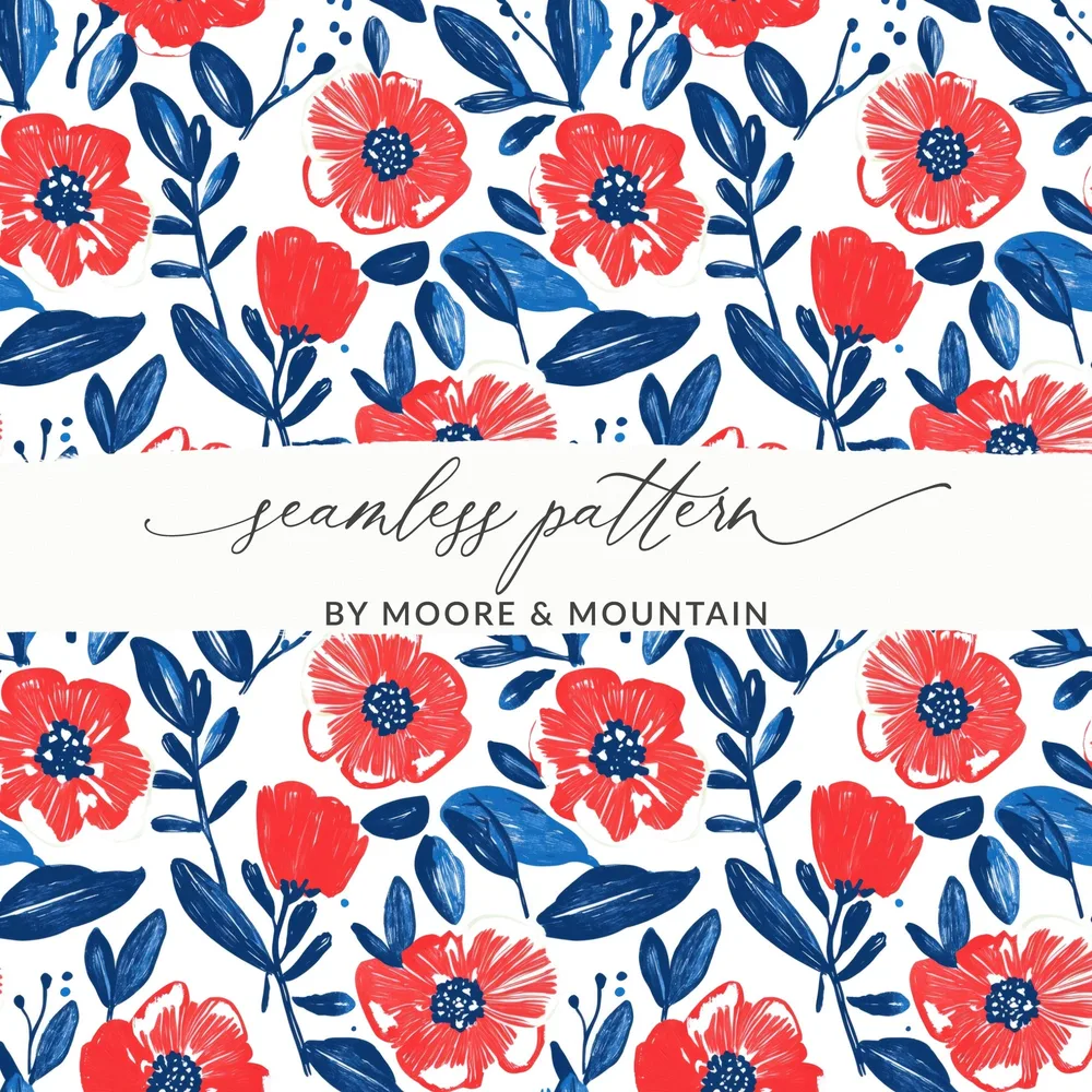 Floral Red and Blue Seamless Pattern Design