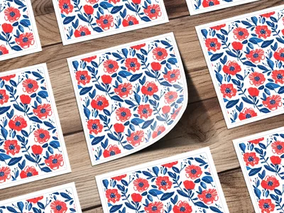 Vibrant Red and Blue Floral Patterned Stationery Sheets