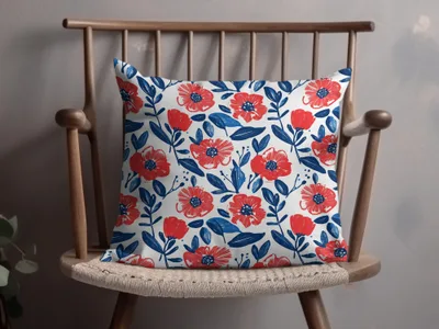 Red and Blue Floral Decorative Cushion Cover