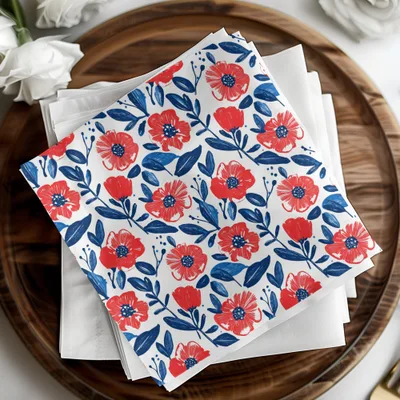 Vibrant Red and Blue Floral Pattern Napkin Set