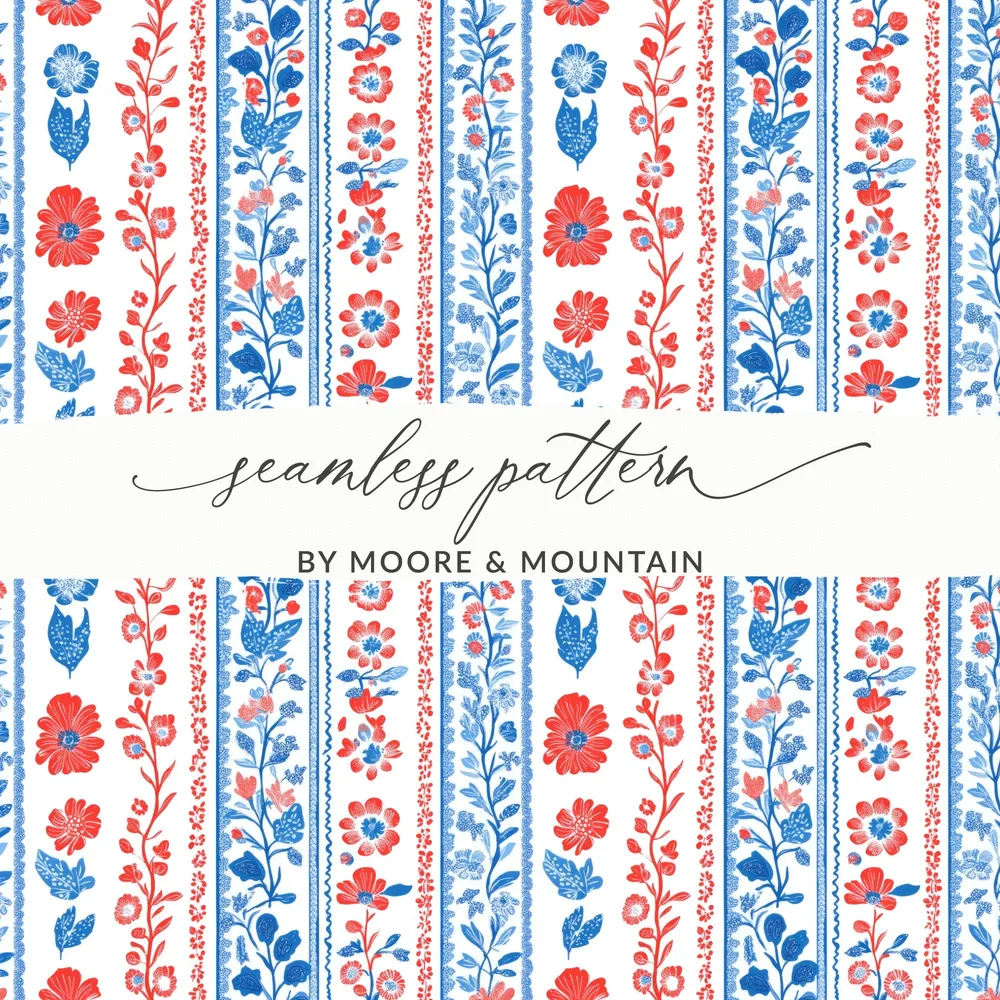 Red and Blue Floral Seamless Pattern by Moore & Mountain
