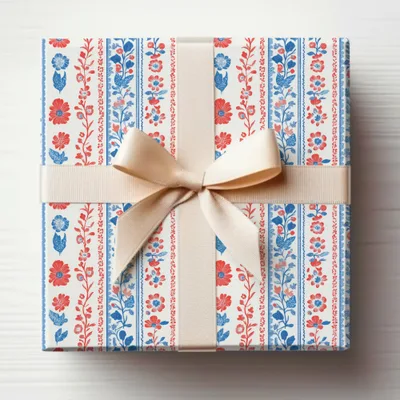 Elegant Red and Blue Floral Gift Wrapping Sheet