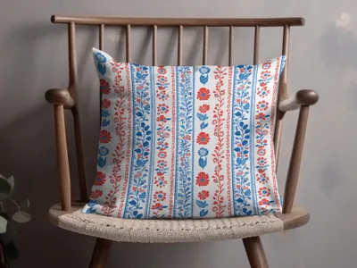Floral Red Blue Decorative Striped Pattern Pillow Product