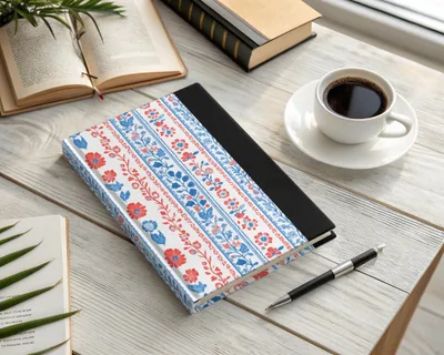 Floral Patterned Journal with Blue and Red Stripes Notebook