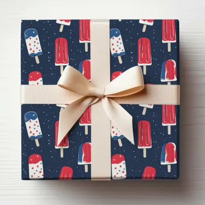 Popsicle Pattern Gift Wrap with Cream Ribbon