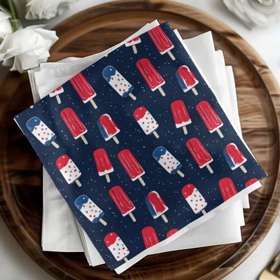 Patriotic Popsicle Design in Red White and Blue Napkin
