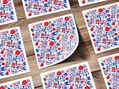 Vibrant Floral Pattern Blue and Red Decals for Walls
