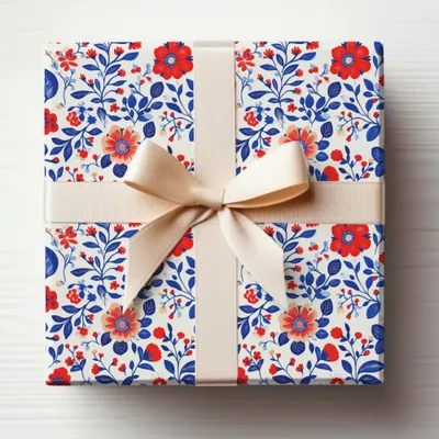 Vibrant Floral Design Gift Wrap with Elegant Bow