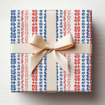 Red and Blue Floral Pattern Gift Wrap Product