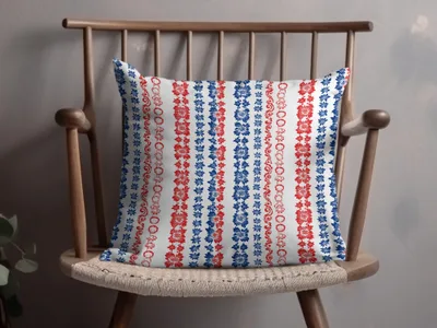 Red and Blue Floral Striped Pattern Cushion Cover