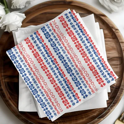 Red and Blue Floral Striped Napkin Set Product
