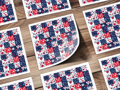 Colorful Red White and Blue Patchwork Pattern Sticker
