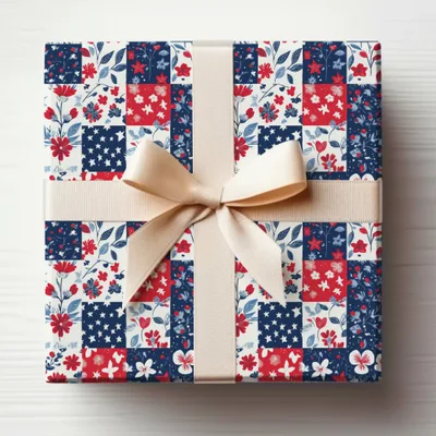 Patriotic Floral Stars and Stripes Gift Wrap Paper