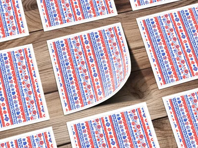 Red and Blue Floral Stripes Patterned Sticker Sheet