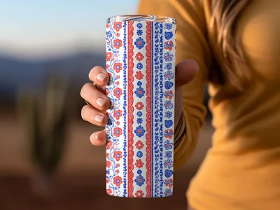 Patriotic Floral and Stripes Tumbler Design